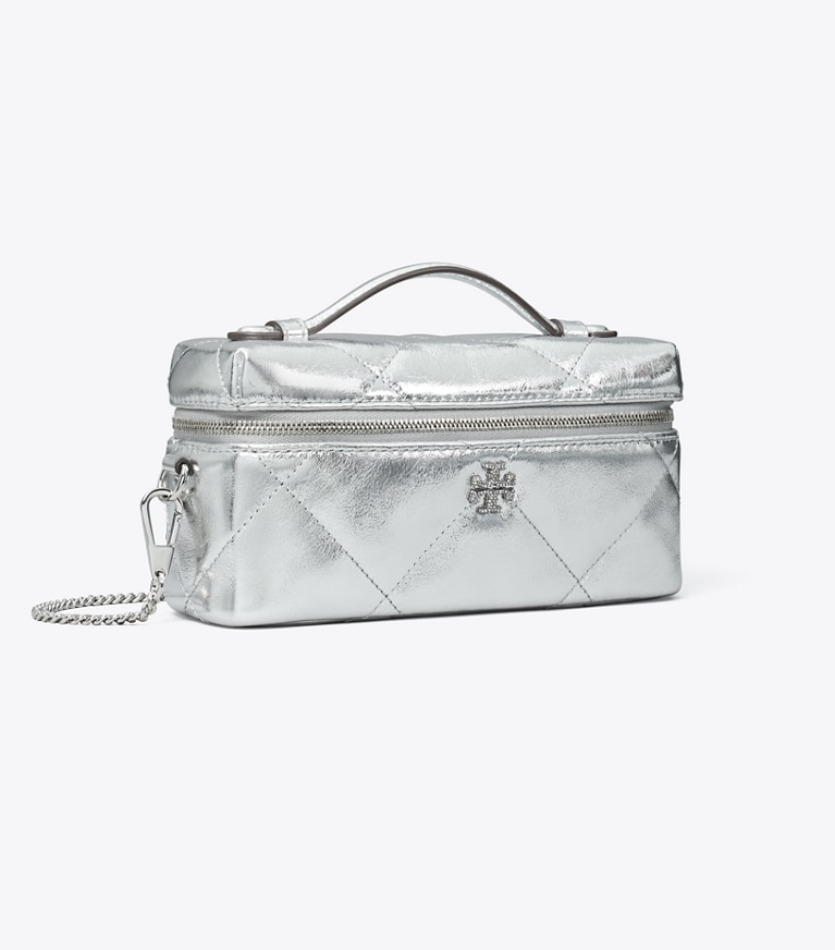 Tory Burch designer mini sacs Vanity Kira métallisé à matelassage losange in Silver angle