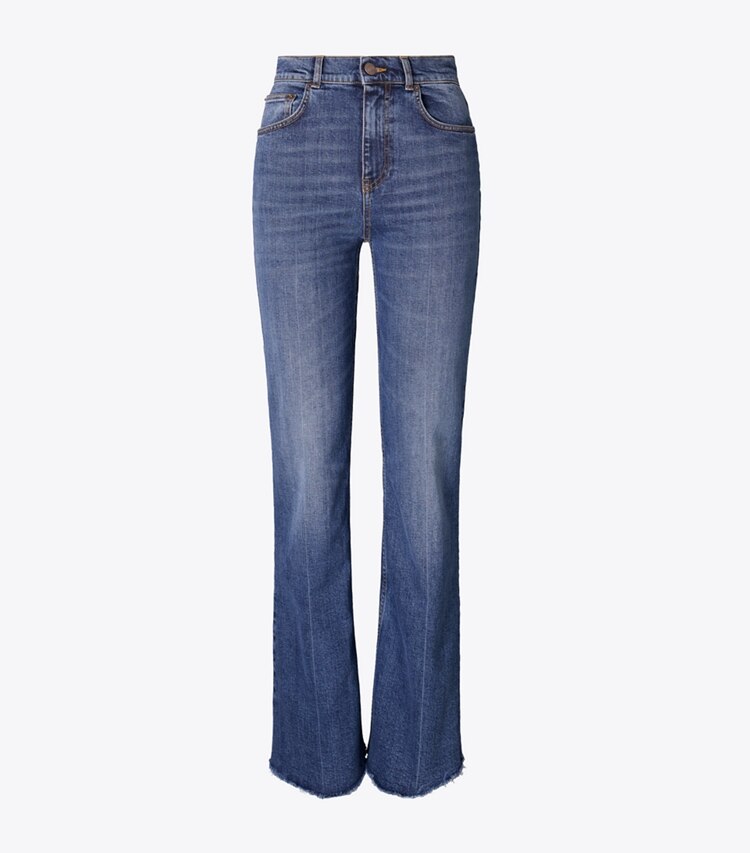 Tory Burch diseñador prendas inferiores Vaqueros bootcut en Dark Vintage Wash frontal