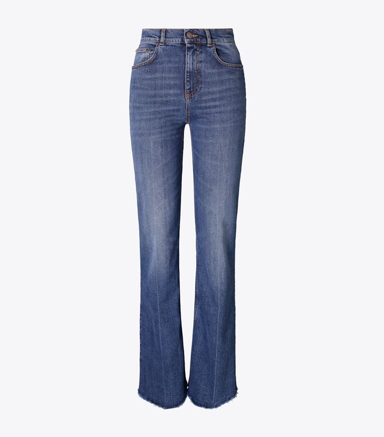 Tory Burch diseñador prendas inferiores Vaqueros bootcut en Dark Vintage Wash frontal