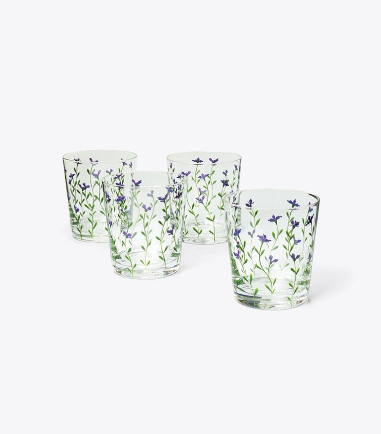 Tory Burch diseñador artículos de mesa & cristalería Vaso Jolie Fleur Double Old Fashioned, set de 4 en Purple Multi grupo