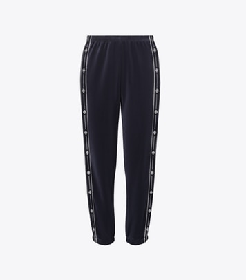 Tory Burch designer bottoms Velour Logo Jogger in Medium Navy front