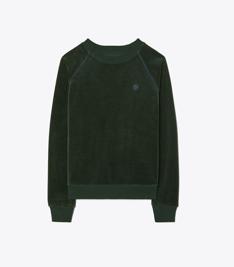 Tory Sport designer sweaters Velour Pullover in Conifer front
