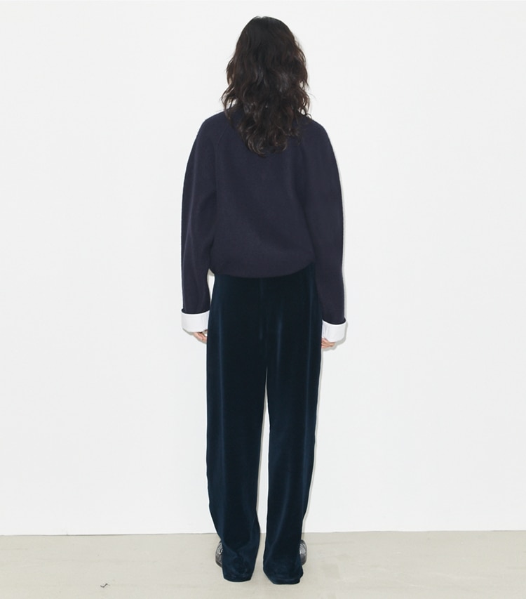 Tory Burch designer bottoms Velour Sweatpant in Ink on model back