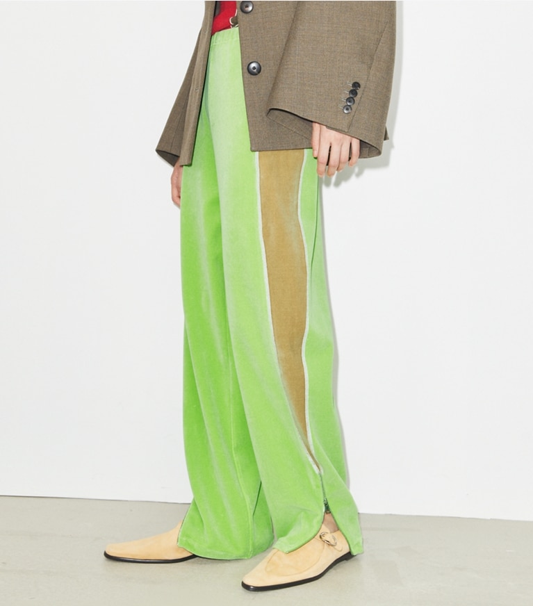 Tory Burch designer bottoms Velour Sweatpant in Bright Green front