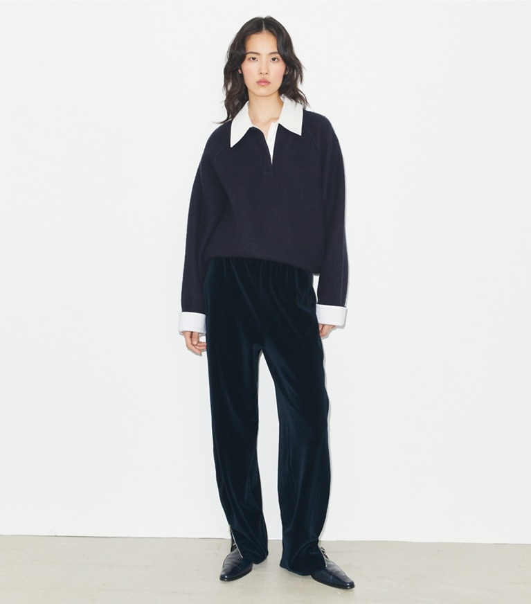 Tory Burch designer bottoms Velour Sweatpant in Ink front