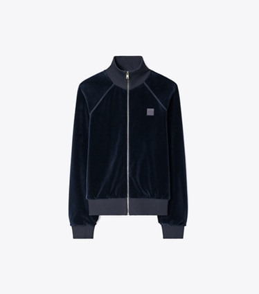 Tory Burch designer jackets Velour Track Jacket in Ink front
