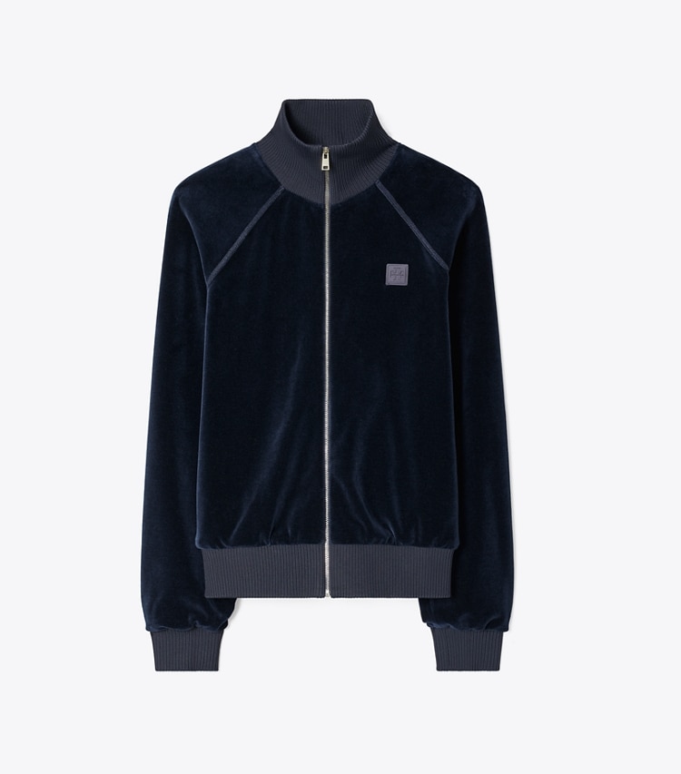 Tory Burch designer jackets Velour Track Jacket in Ink front