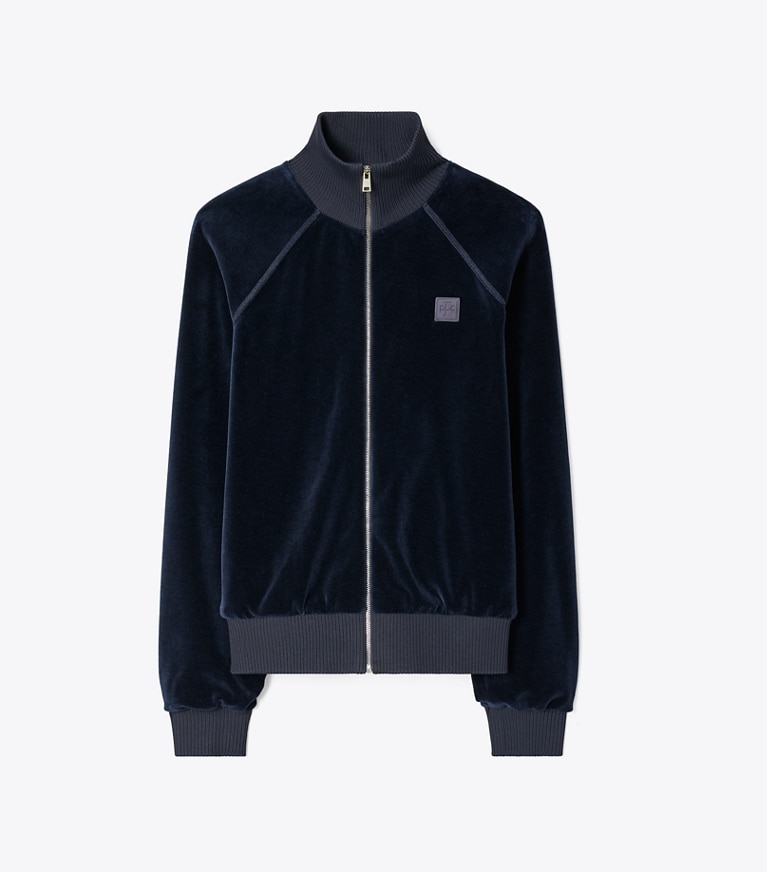 Tory Burch designer jackets Velour Track Jacket in Ink front