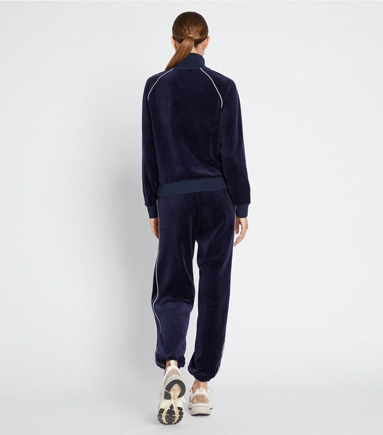 Tory Sport designer jackets Velour Track Jacket in Tory Navy front
