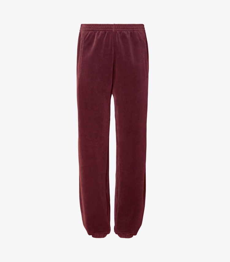 Tory Sport designer bottoms Velour Track Jogger in Winetasting front