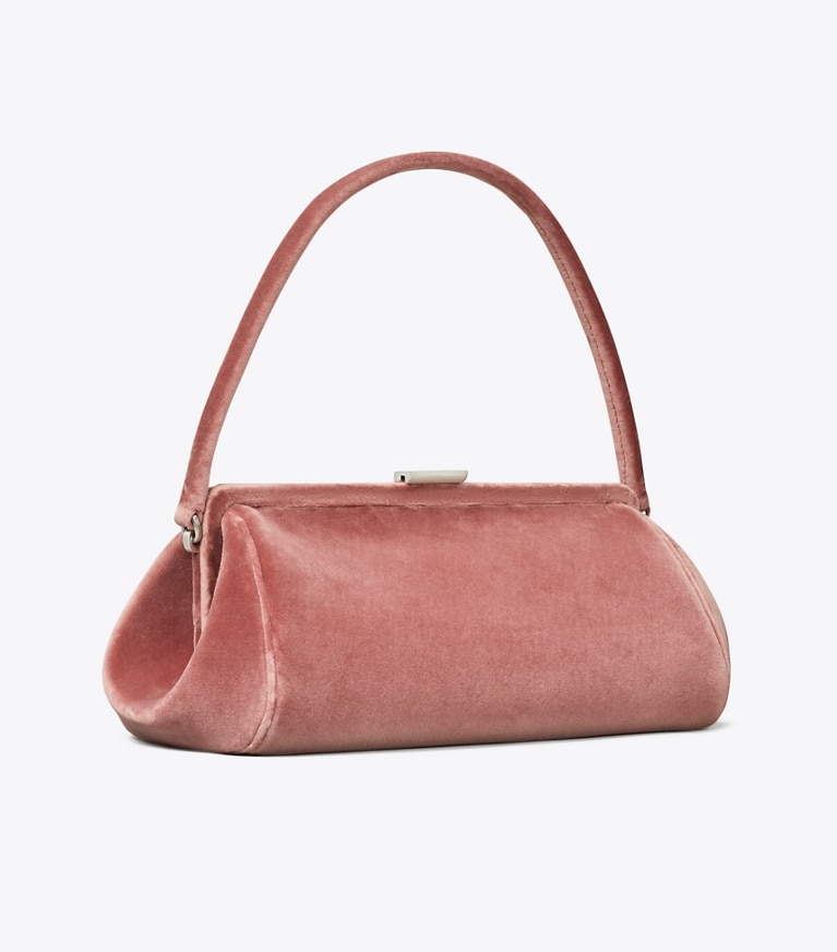 Tory Burch designer clutches Velvet Frame Clutch in Desert Flower angle