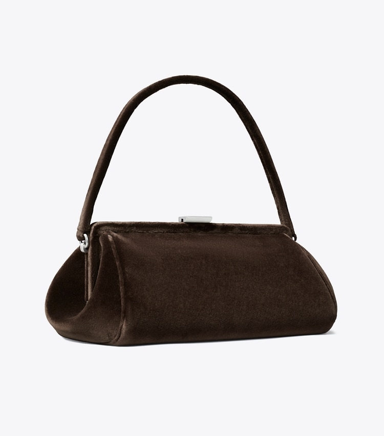 Tory Burch designer clutches Velvet Frame Clutch in Chestnut angle