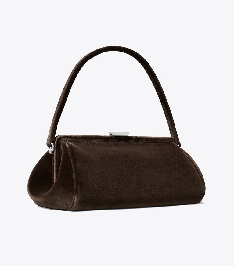 Tory Burch designer clutches Velvet Frame Clutch in Chestnut angle