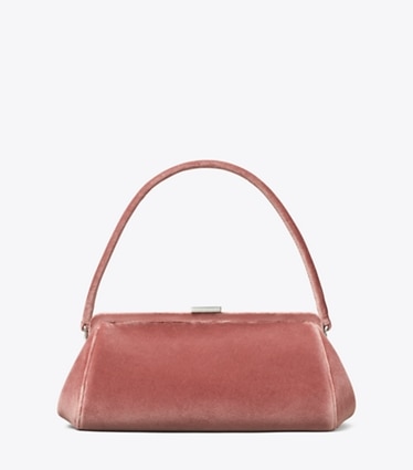 Tory Burch designer clutches Velvet Frame Clutch in Dusty Pink front