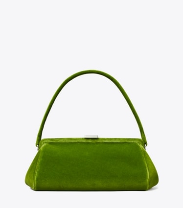 Tory Burch designer clutches Velvet Frame Clutch in Leaf Green front