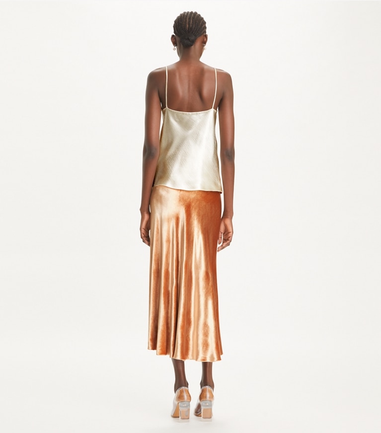 Tory Burch designer bottoms Velvet Skirt in Dusk Pink front