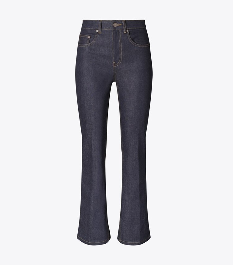 Tory Burch designer unterteile Verkürzte, ausgestellte Jeans in Raw/Unwashed front