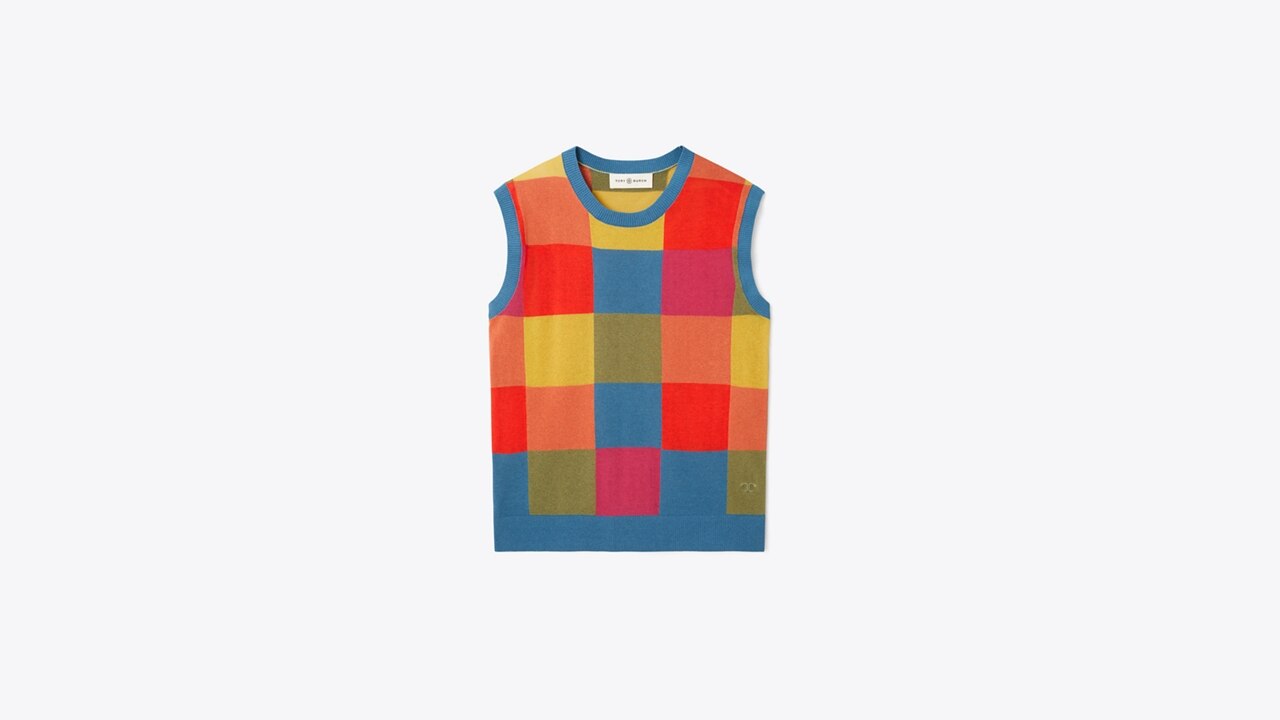 Veronica Plaid Vest: Women's Designer Sweaters | Tory Burch