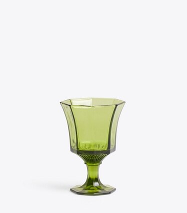 Tory Burch designer vaisselle Verre à eau en verre pressé, lot de 4 dans Green de face