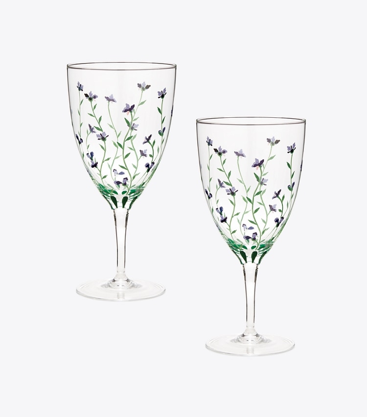 Tory Burch designer vaisselle Verre à eau Jolie Fleur, lot de 2 dans Clear / Multi groupe