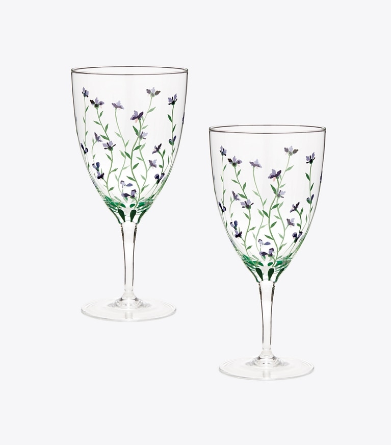 Tory Burch designer vaisselle Verre à eau Jolie Fleur, lot de 2 dans Clear / Multi groupe