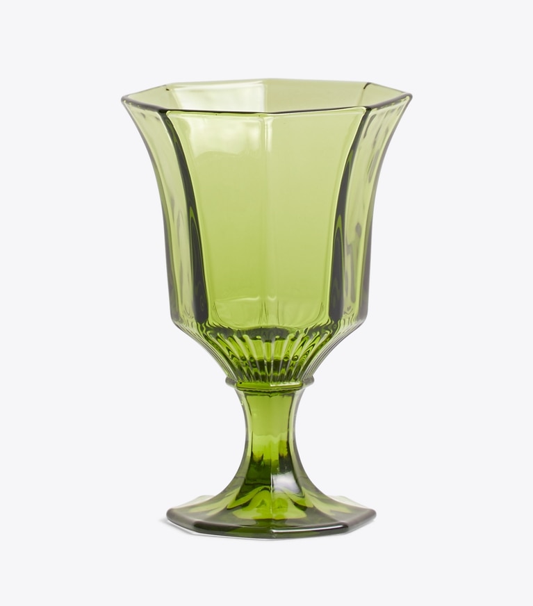 Tory Burch designer vaisselle Verre à vin en verre moulé, lot de 4 dans Green de face