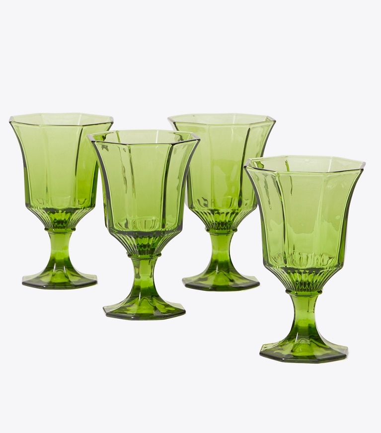 Tory Burch designer vaisselle Verre à vin en verre moulé, lot de 4 dans Green groupe