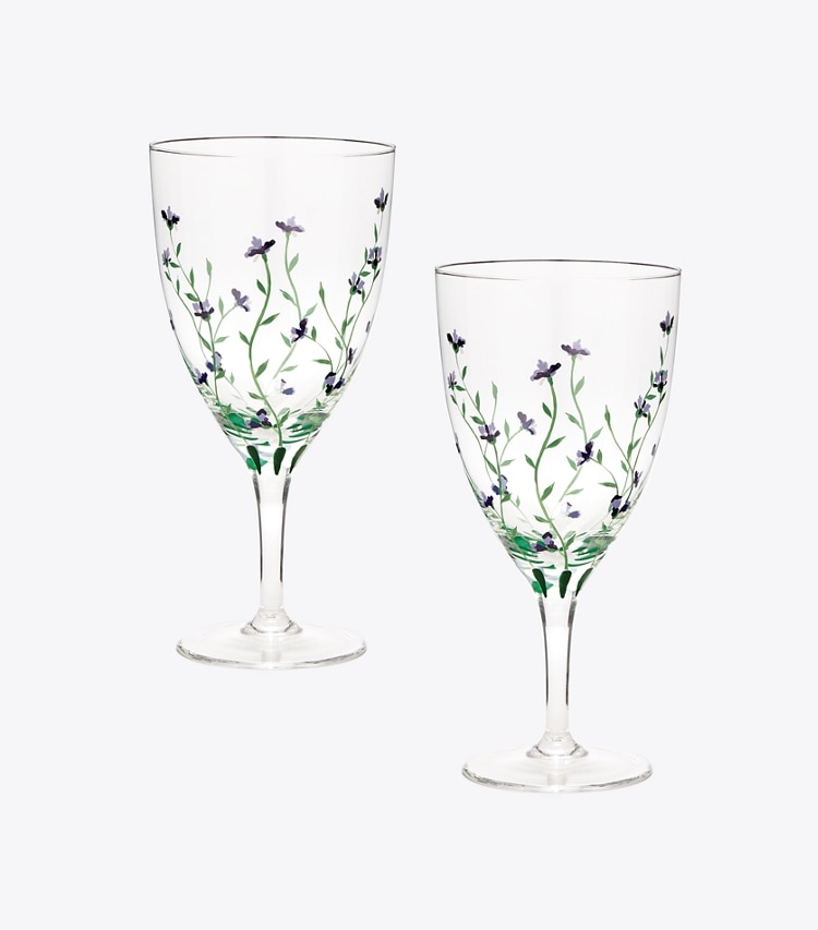 Tory Burch designer vaisselle Verres à vin Jolie Fleur, lot de 2 dans Clear / Multi groupe