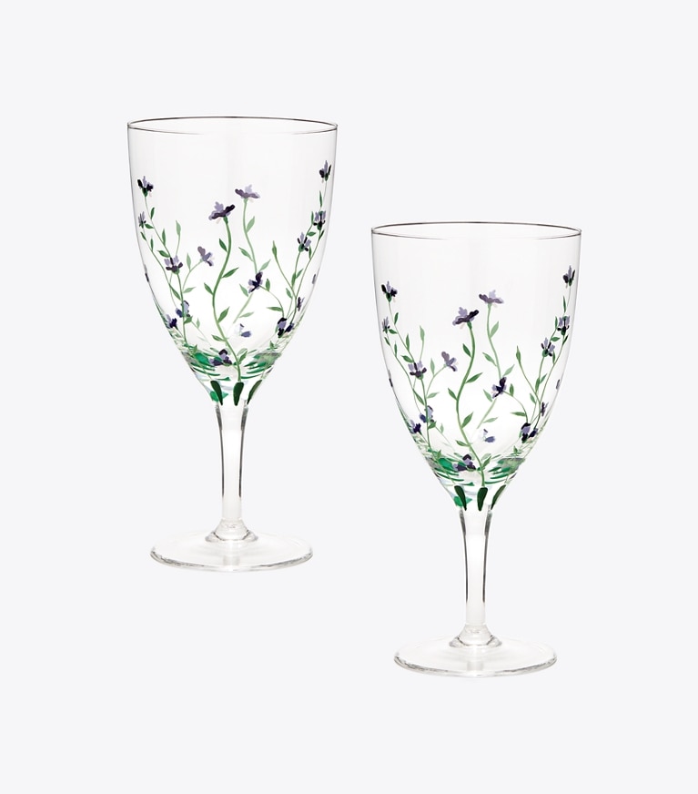 Tory Burch designer vaisselle Verres à vin Jolie Fleur, lot de 2 dans Clear / Multi groupe
