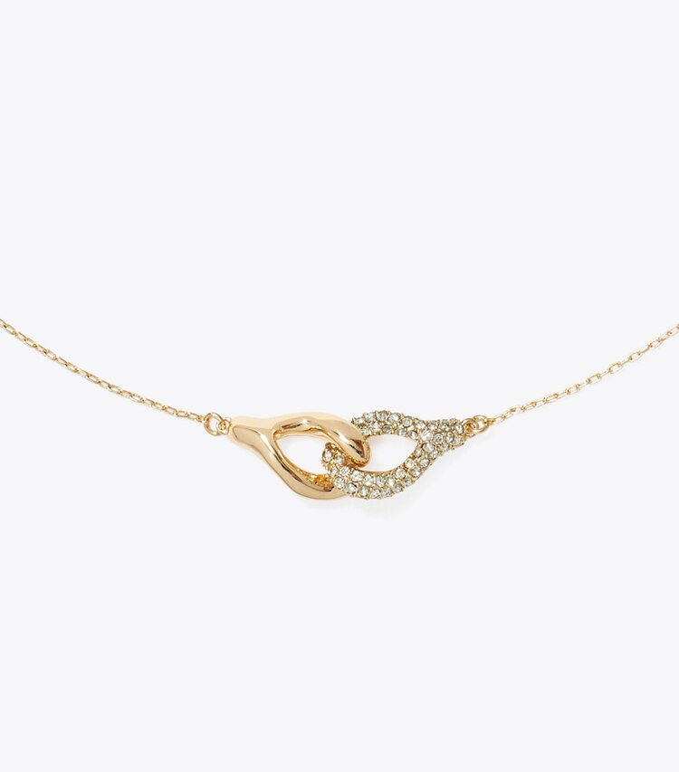 Tory Burch designer halsketten Verschlungener Wünschelruten-Anhänger in Tory Gold / Crystal detail