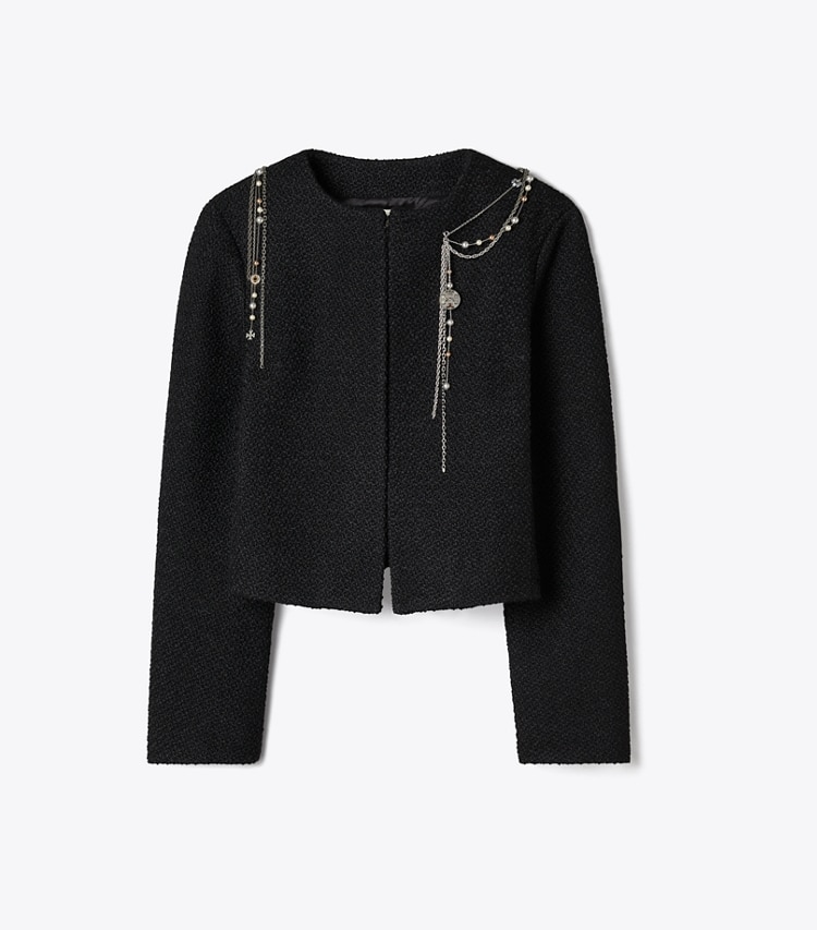 Tory Burch designer jacken Verzierte Boucléjacke in BLACK front