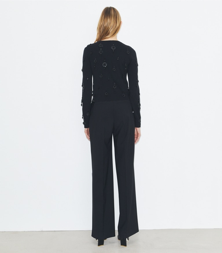 Tory Burch designer strickware Verzierter Cardigan aus Wolle in Black front