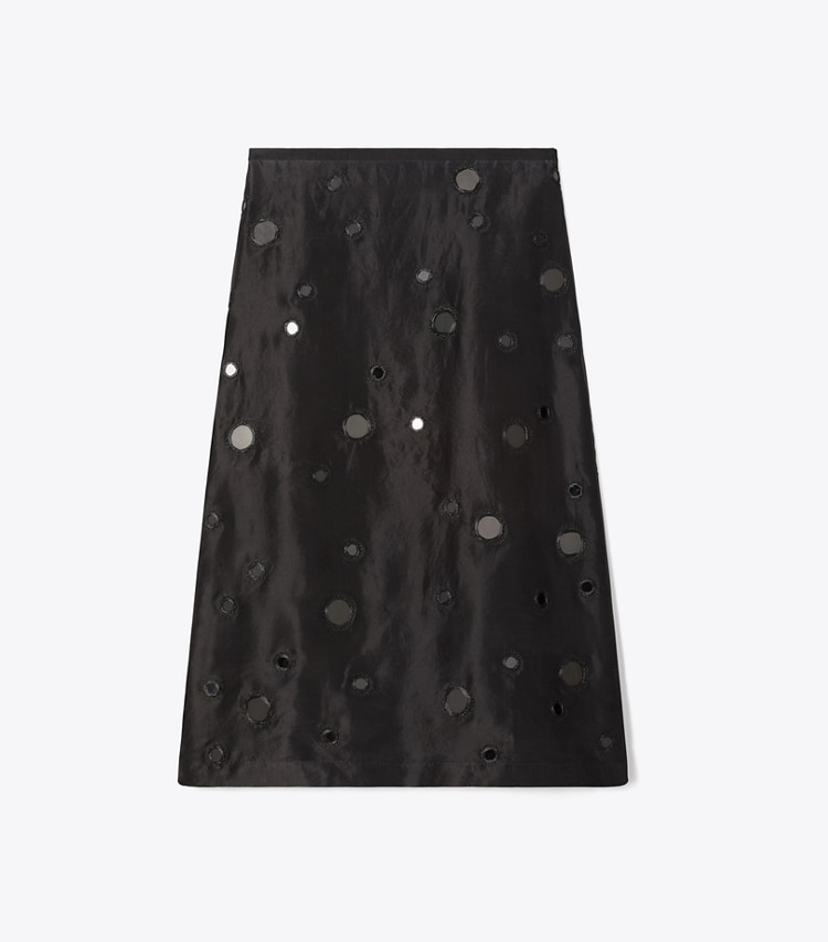 Tory Burch designer unterteile Verzierter Rock mit Spiegelplättchen in Black front