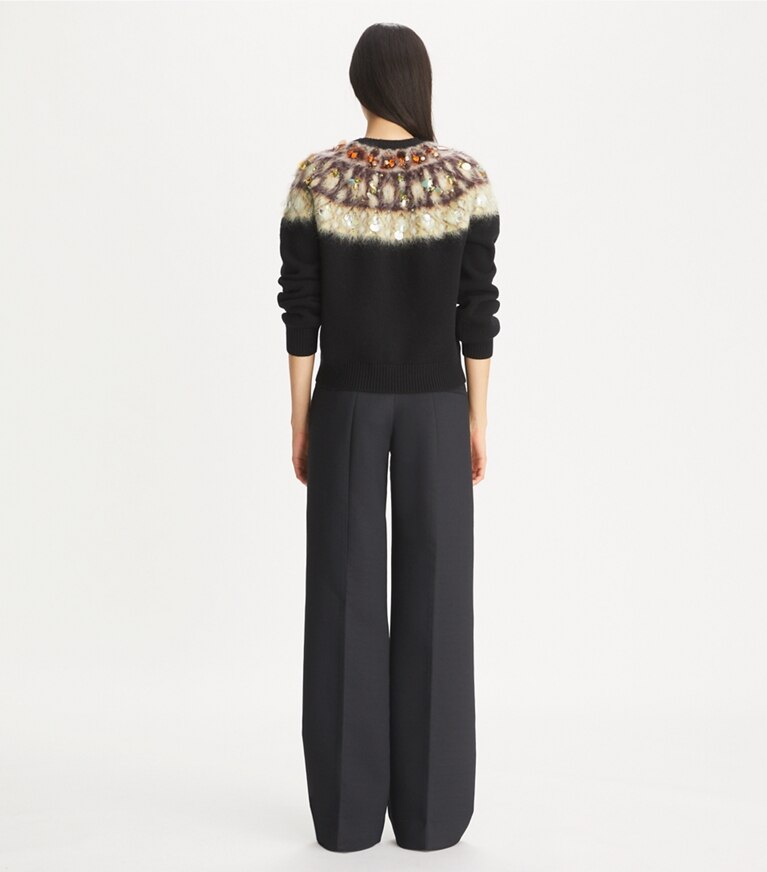 Tory Burch designer strickware Verzierter Wollpullover in Black front