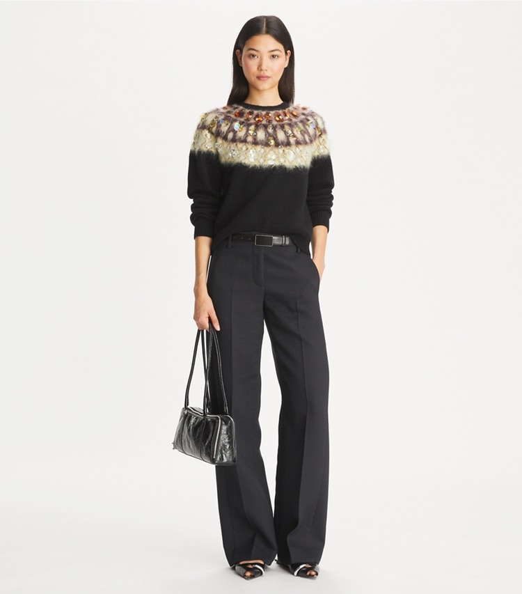 Tory Burch designer strickware Verzierter Wollpullover in Black modell von vorn