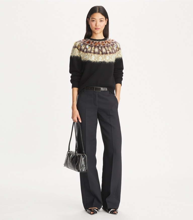 Tory Burch designer strickware Verzierter Wollpullover in Black front
