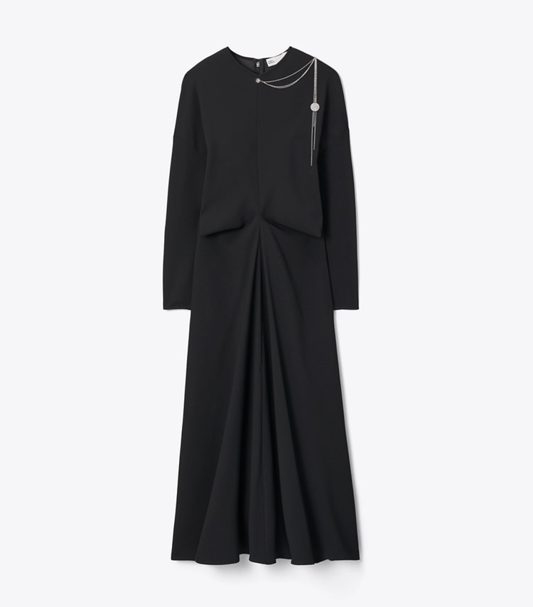 Tory Burch designer kleider Verziertes Crêpekleid aus Satin in BLACK front