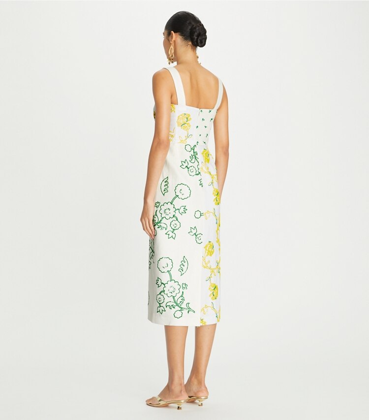 Tory Burch designer kleider Verziertes Patchwork-Kleid in New Ivory on model back