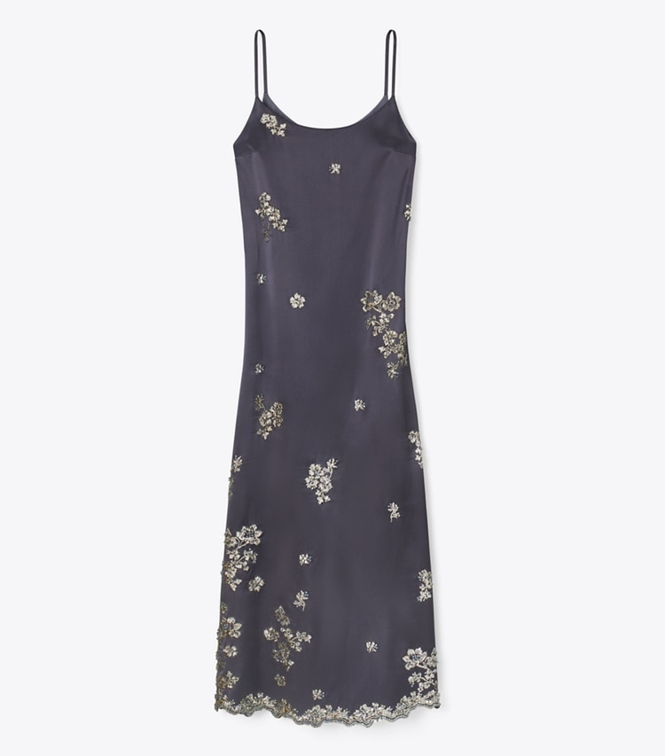 Tory Burch designer kleider Verziertes Seidenkleid in Bluestone front