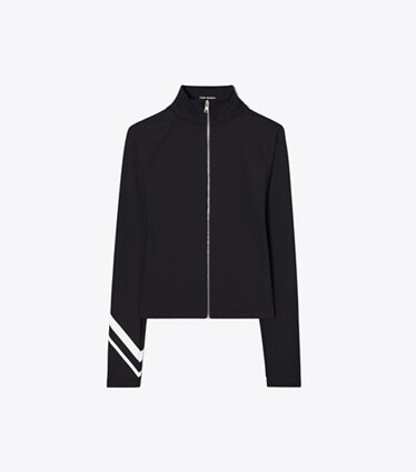 Tory Burch designer hauts Veste à glissière complète à chevrons dans BLACK de face