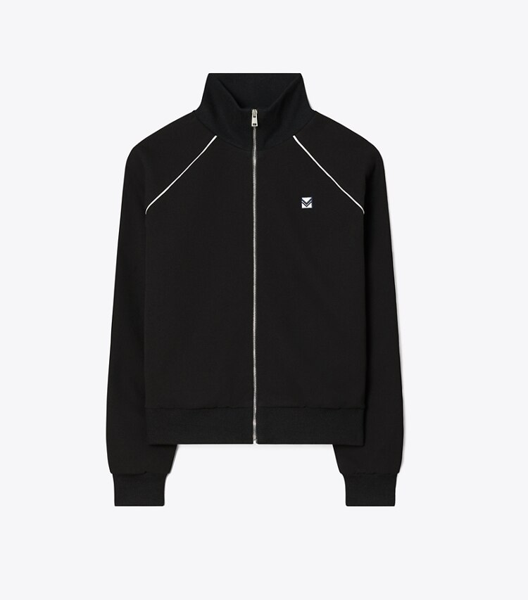 Tory Sport designer vestes Veste de survêtement en crêpe in Black front