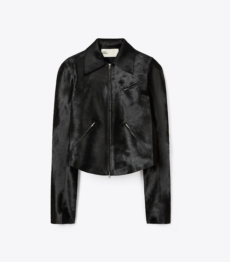 Tory Burch designer vestes Veste en cuir de veau façon poulain in Black front