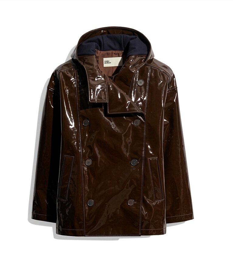 Tory Burch designer vestes Veste en cuir verni dans Brown Glace supplémentaire