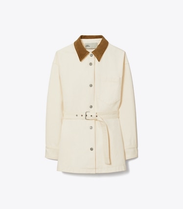 Tory Burch designer vestes Veste en denim boutonnée dans Beige de face