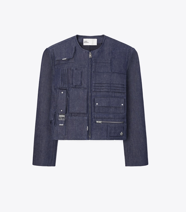 Tory Burch designer vestes Veste en denim multi-poches in Raw/Unwashed front
