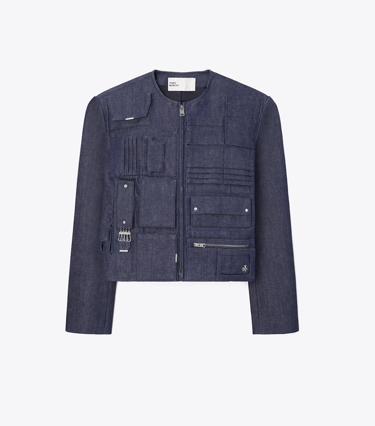 Tory Burch designer vestes Veste en denim multi-poches in Raw/Unwashed front