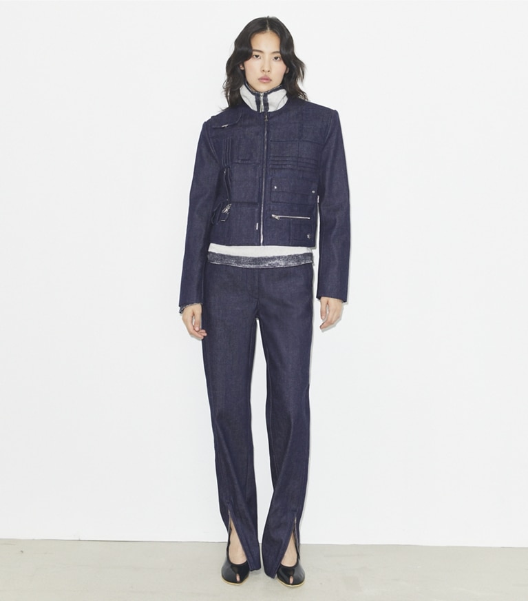 Tory Burch designer vestes Veste en denim multi-poches in Raw/Unwashed front