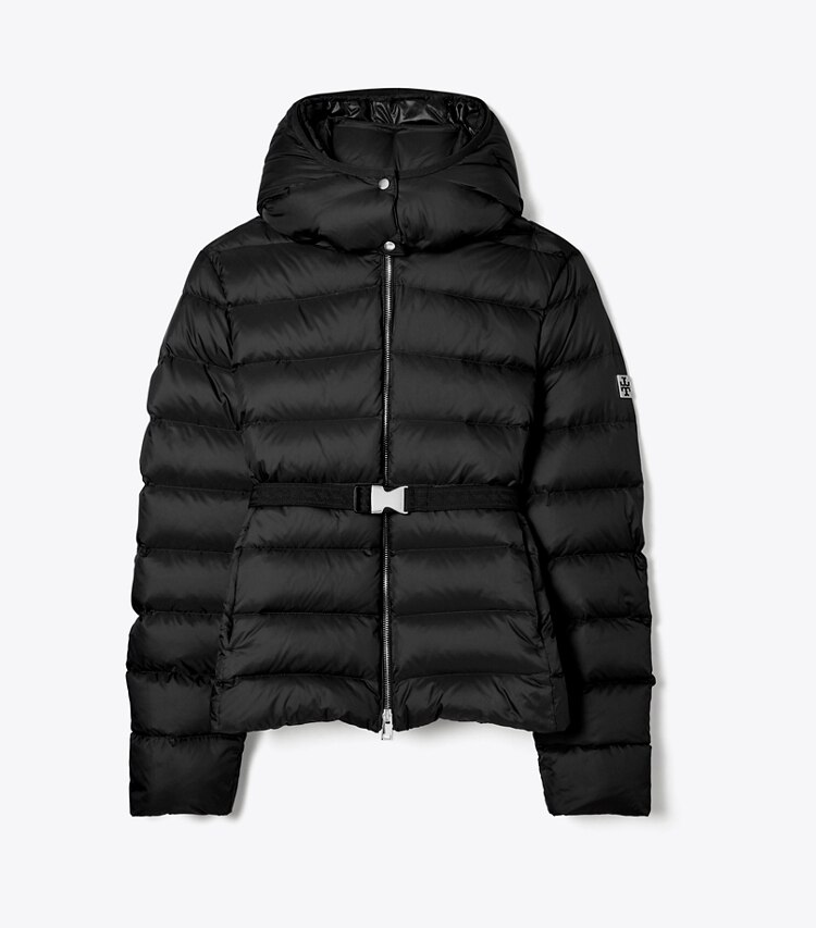 Tory Sport designer manteaux Veste en duvet matelassé à ceinture in Black front