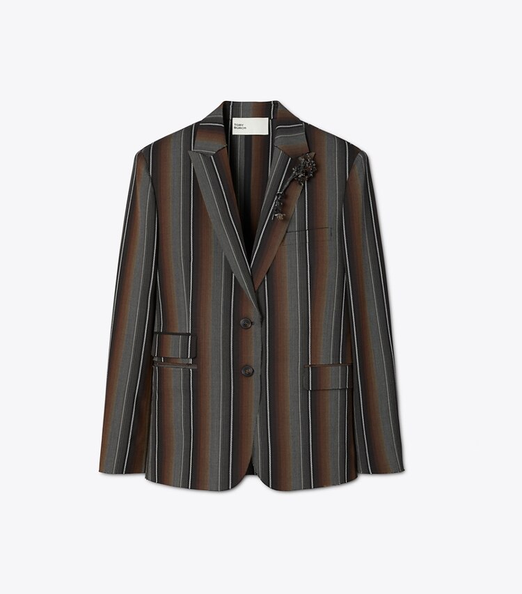 Tory Burch designer vestes Veste en jacquard de laine à rayures in Black/Rust front