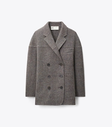 Tory Burch designer manteaux Veste en laine à chevrons dans Gray Herringbone de face